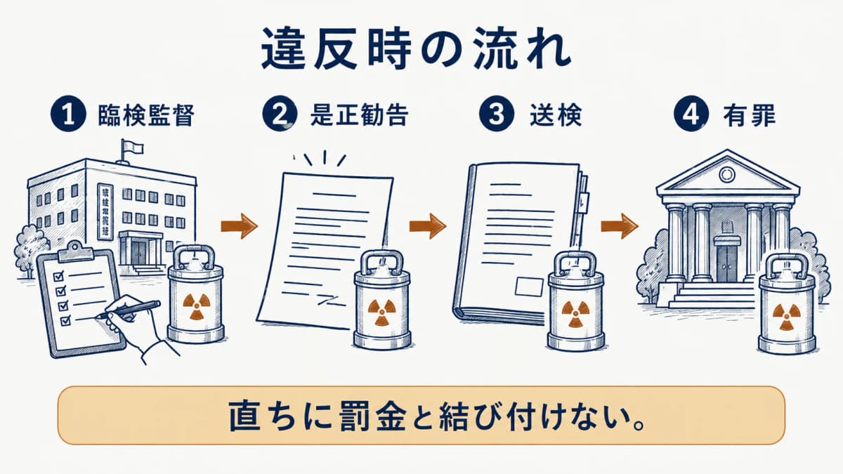 臨検監督から是正勧告と送検までの流れを示す図