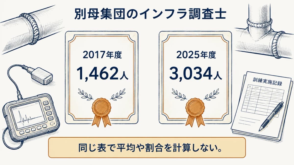 会員ベースの資格数とインフラ調査士の人数を分けて示す図