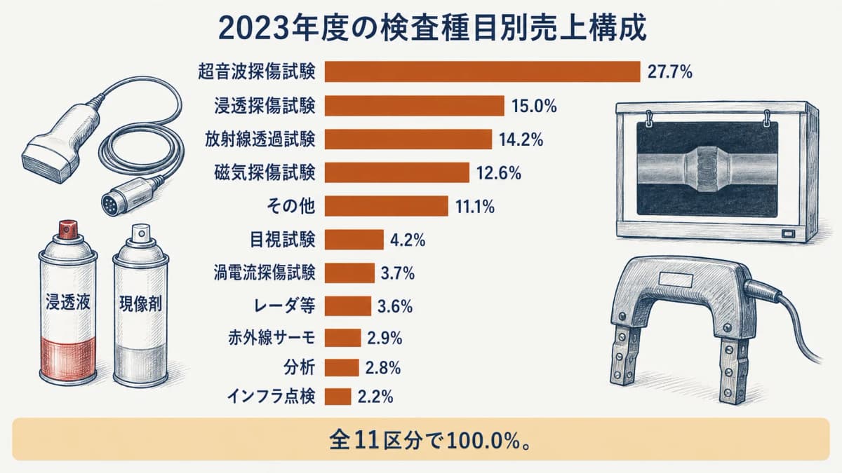 検査種目別の売上構成を全十一区分で示す図