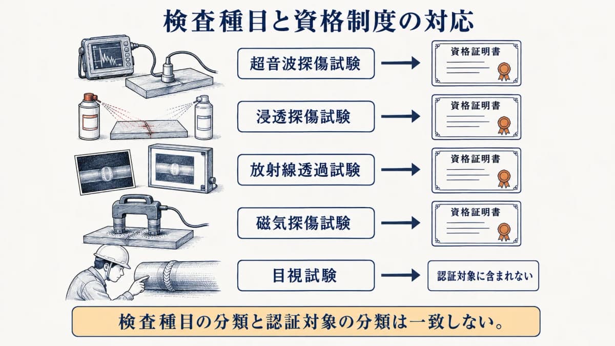 検査種目とJIS Z二三〇五の認証対象を対応させる図
