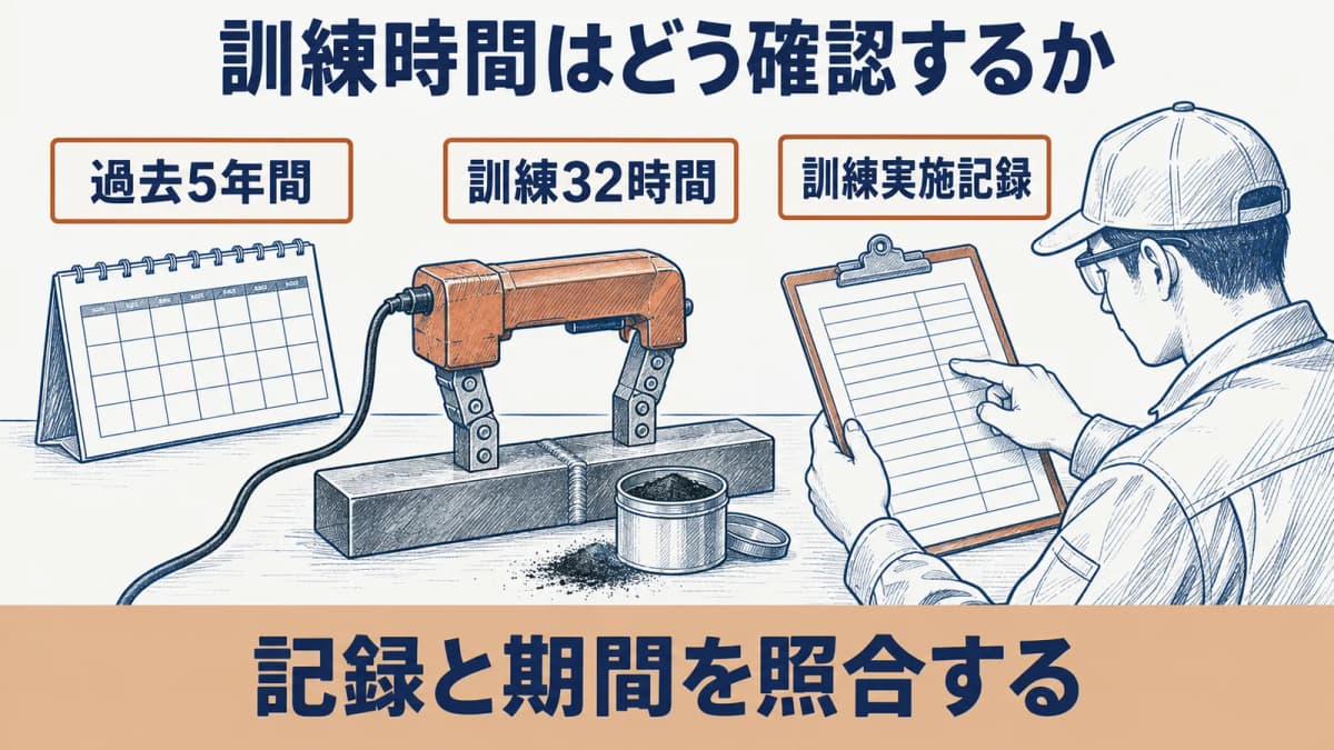磁気探傷試験(MT)レベル3の訓練実施記録を確認する場面