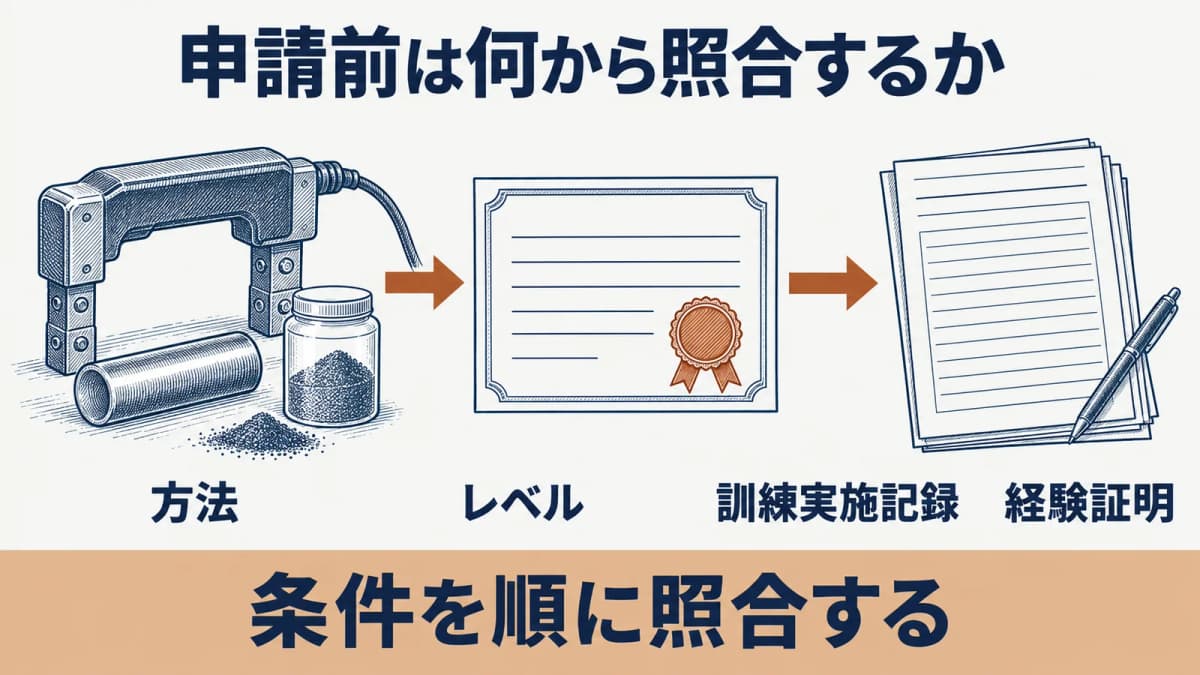 磁気探傷試験(MT)レベル3の方法と条件を照合する順番
