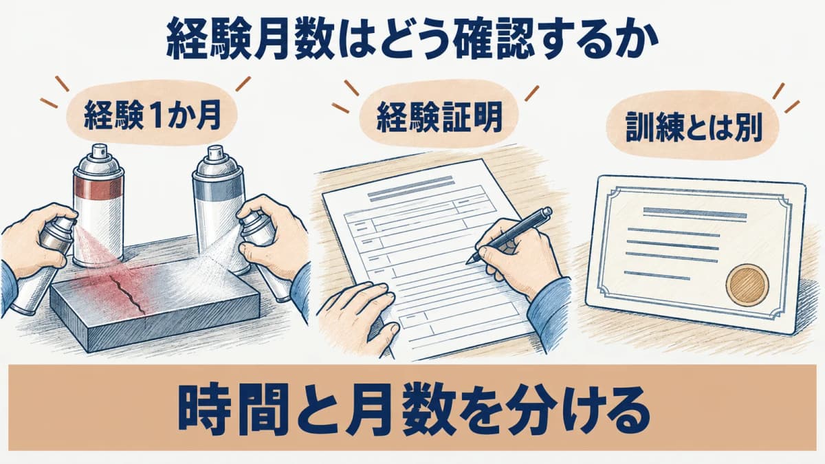 浸透探傷試験(PT)レベル1の経験証明を確認する流れ