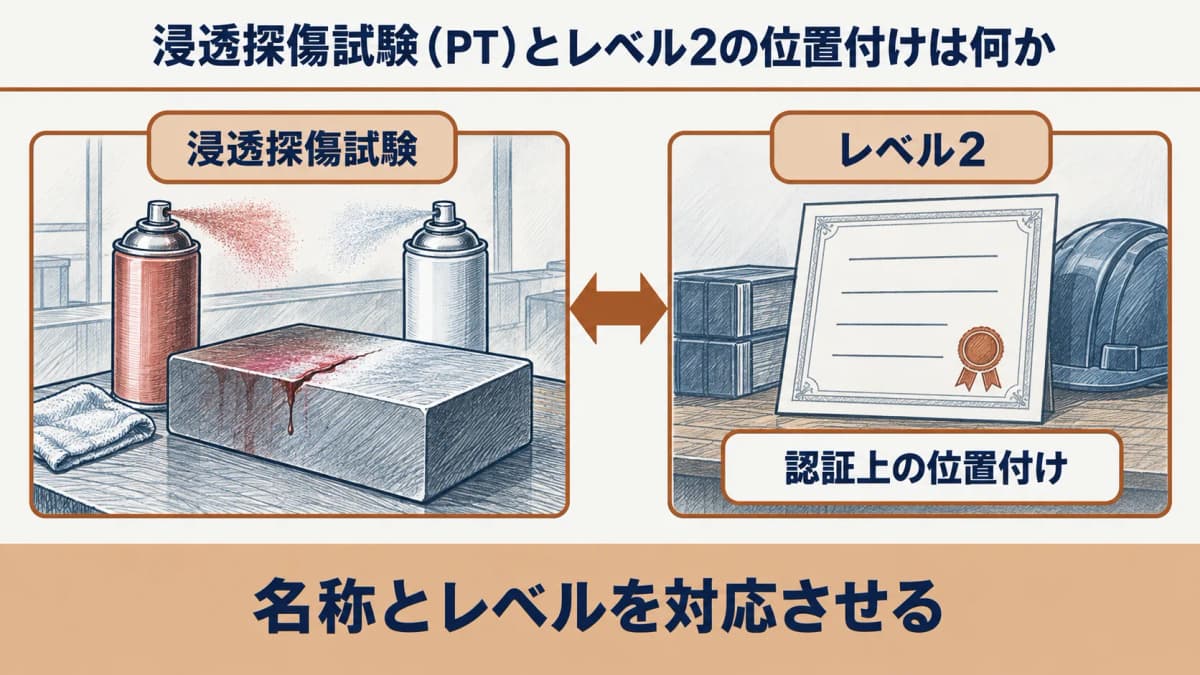 浸透探傷試験(PT)とレベル2の認証上の位置付け