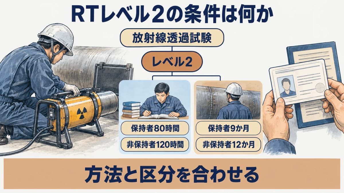 放射線透過試験(RT)レベル2の訓練時間と経験月数の早見表