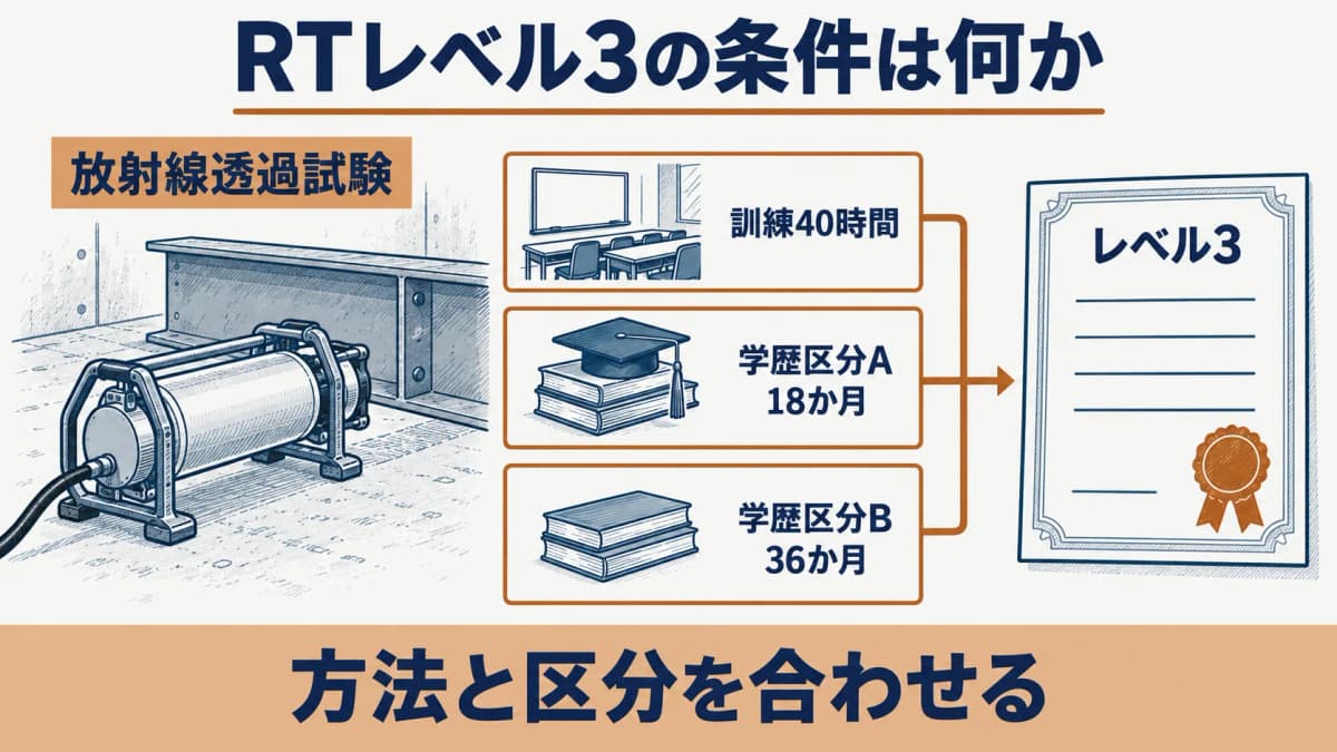 放射線透過試験(RT)レベル3の訓練時間と経験月数の早見表