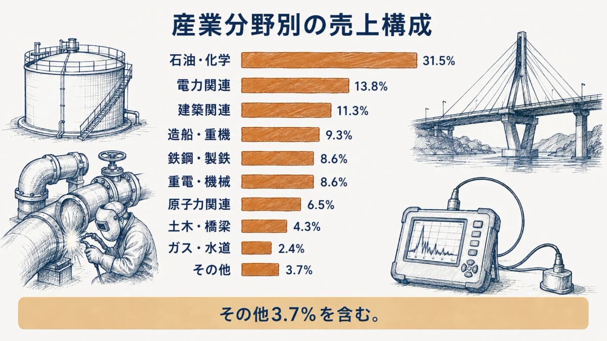 非破壊検査業の産業分野別売上構成を示す図