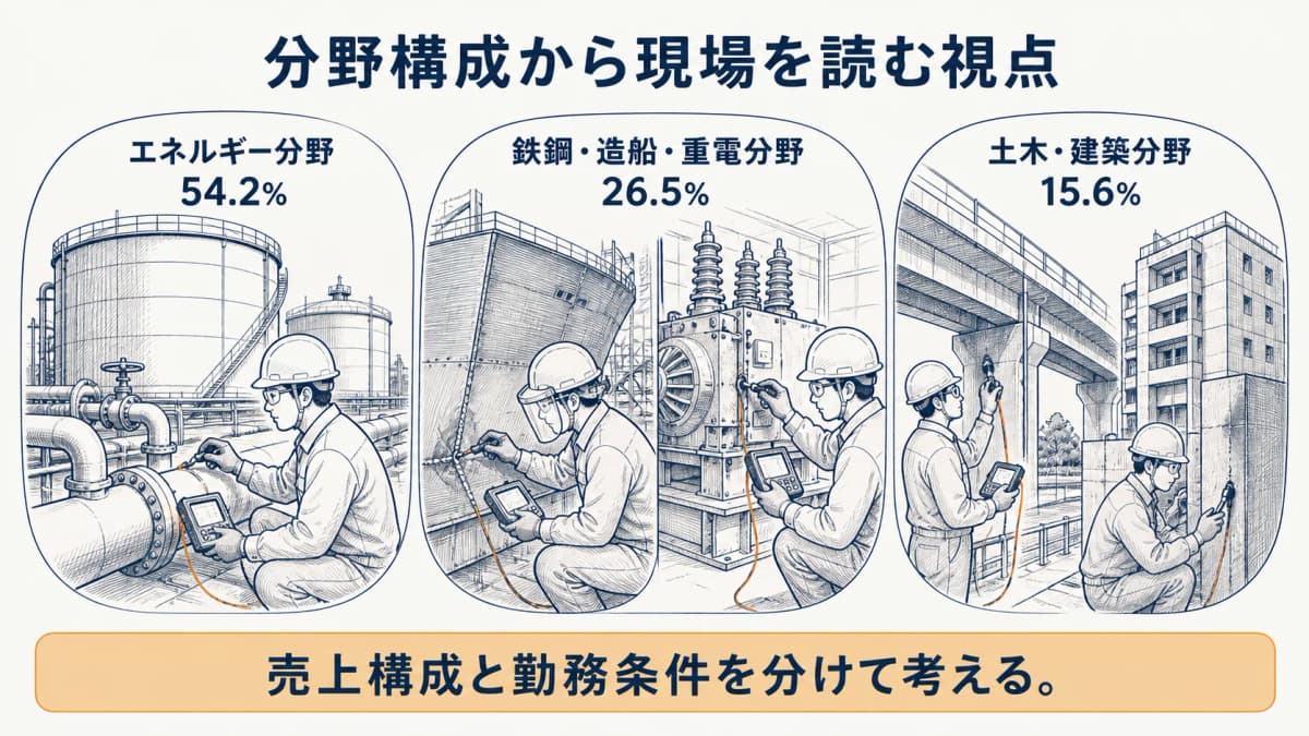 三つの産業分野の集計と確認すべき現場条件を示す図