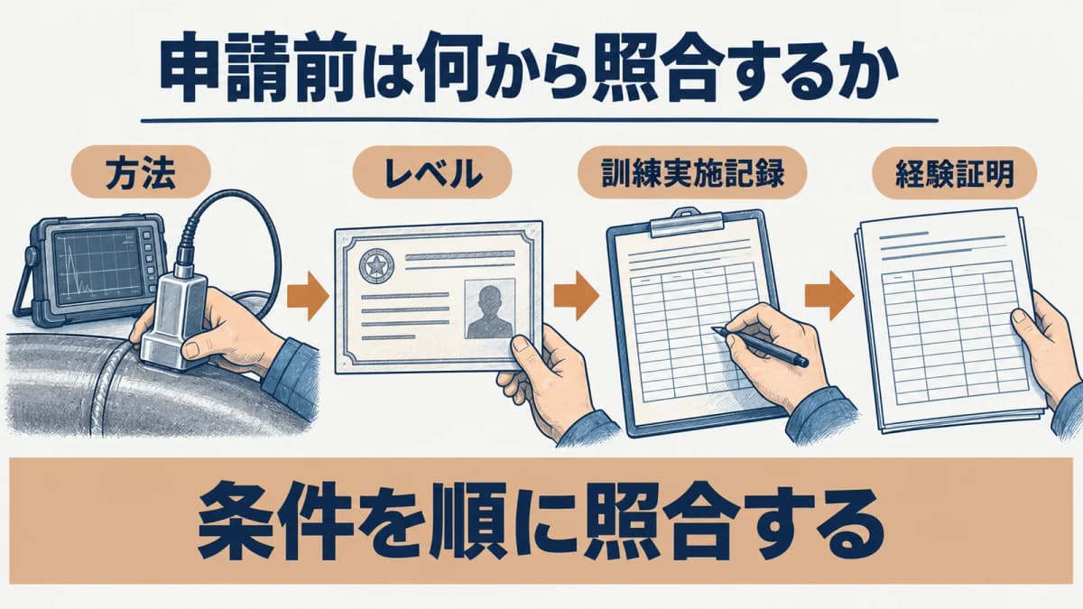 超音波探傷試験UTレベル1の方法とレベルと記録を照合する順番