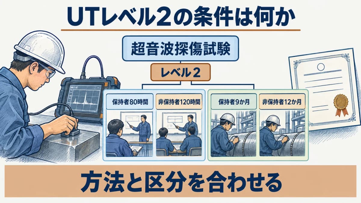 超音波探傷試験(UT)レベル2の訓練時間と経験月数の早見表
