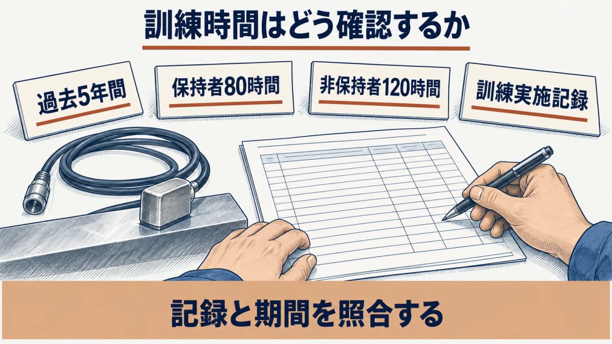 超音波探傷試験(UT)レベル2の訓練実施記録を確認する場面