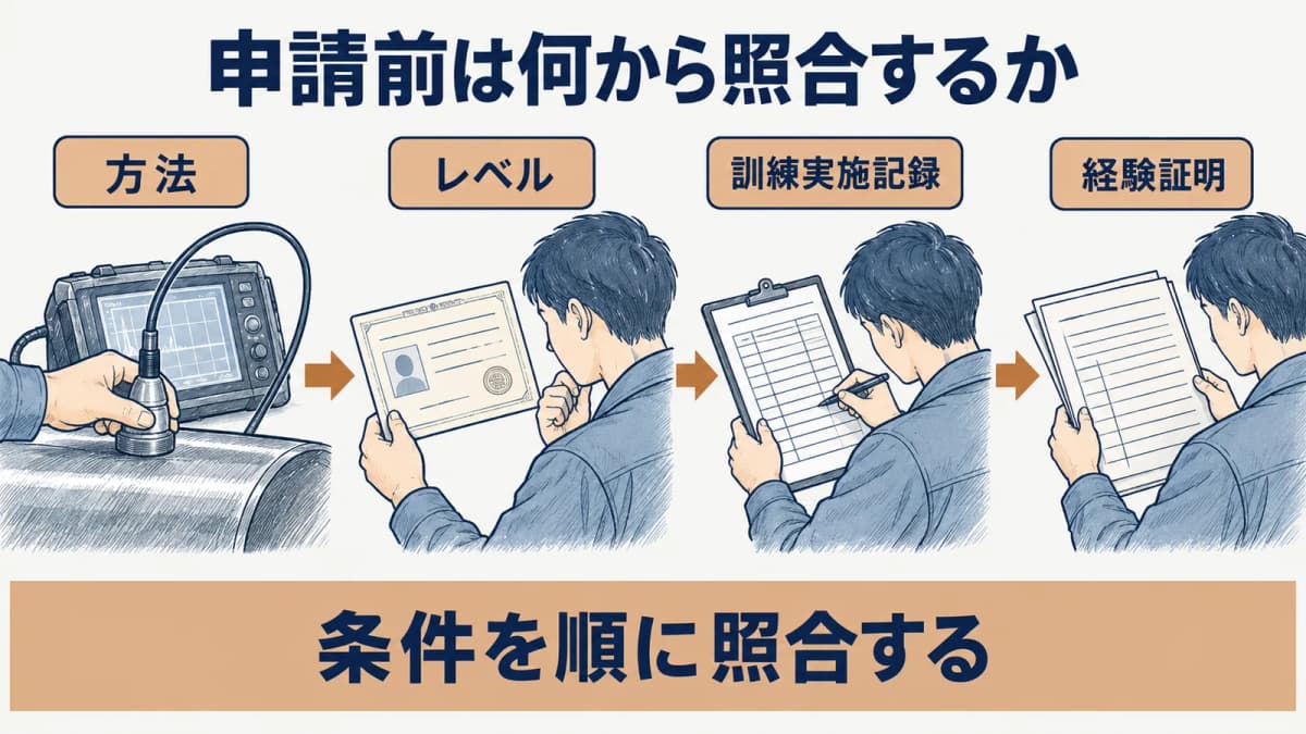 超音波探傷試験(UT)レベル2の方法と条件を照合する順番