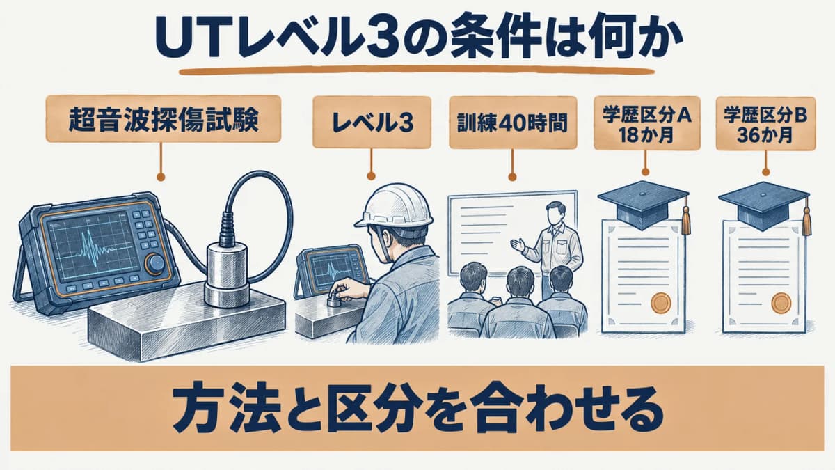 超音波探傷試験(UT)レベル3の訓練時間と経験月数の早見表
